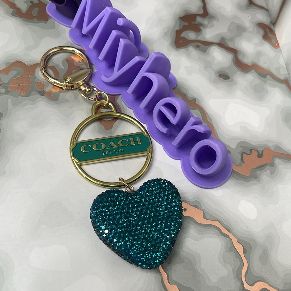 Authentic Coach Gold & Teal Medallion with unbranded Crystal Heart Charm - Picture 1 of 8